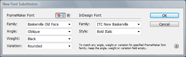 New Font substitution dialog