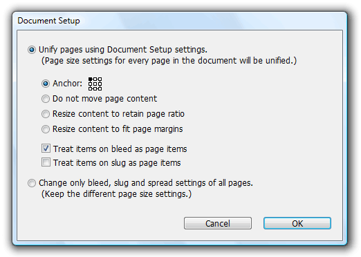 Document setup additional options